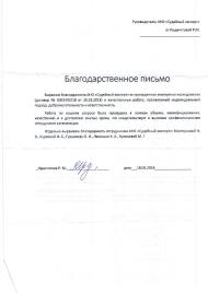 Благодарственное письмо от Ирдигитовой Р.М.