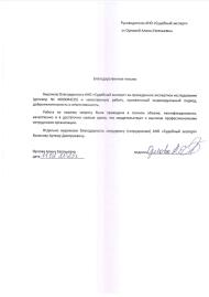 Благодарственное письмо от Орловой Алины Евгеньевны